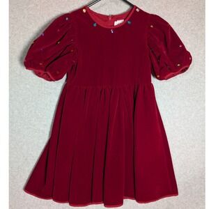 Lola And The Boys Red Velvet Dress Jeweled Puff Sleeve Holiday Size 10 Whimsical